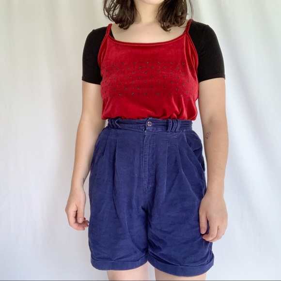 VTG 90s Red Velvet Black Sparkle Camisole Tank L - Picture 3 of 6